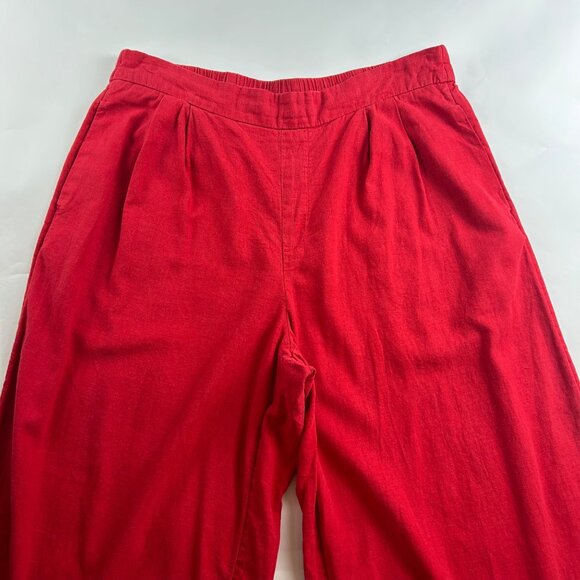 A New Day Red Linen Blend Wide Leg Cropped Pant L - Picture 2 of 7